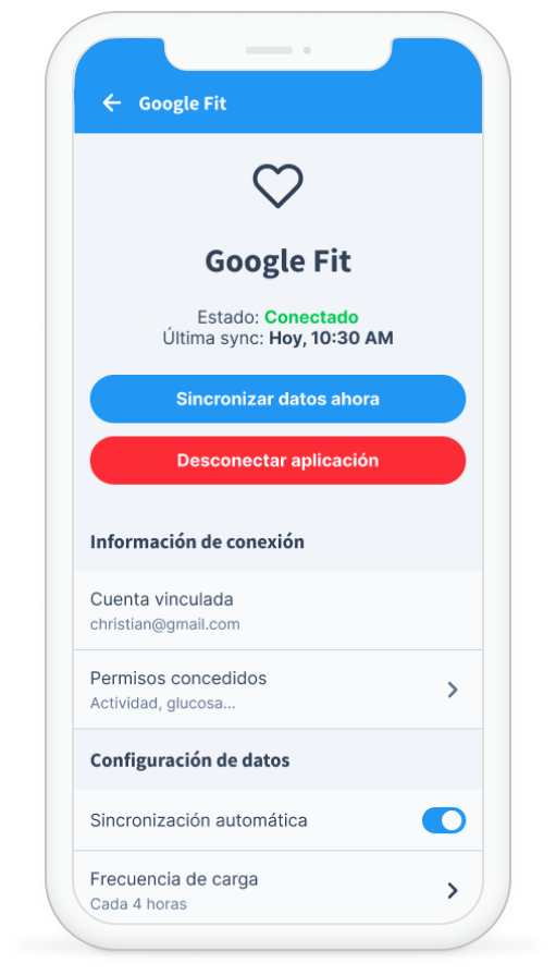 Apple Health y Google Fit conectados exitosamente a dabetai