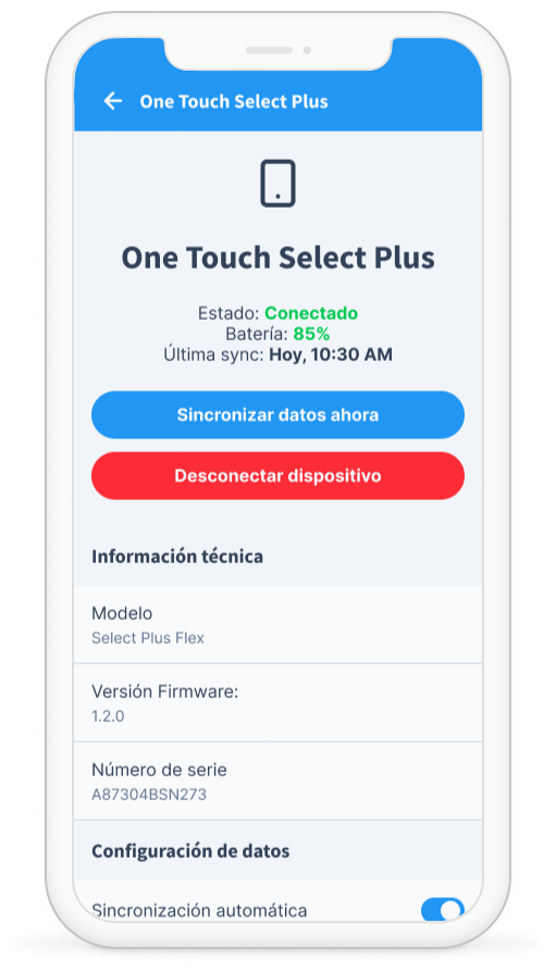 Dispositivos conectados exitosamente a la aplicación dabetai